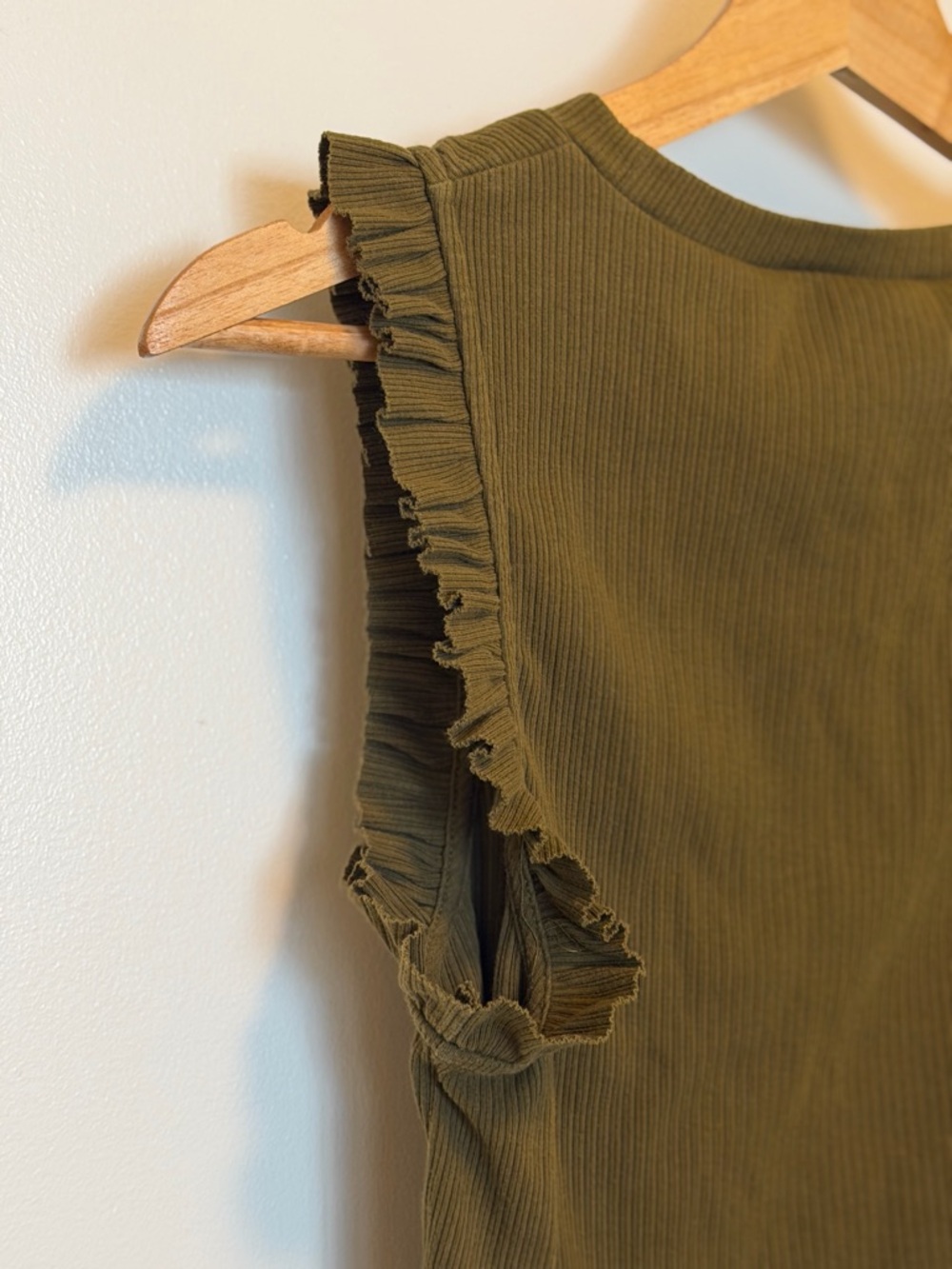 J. Crew Olive Ribbed Ruffle Sleeve Tank size small - Picture 7 of 8